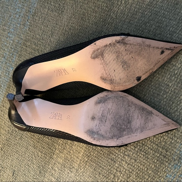 Zara Black Mesh Kitten Heel - Picture 3 of 10